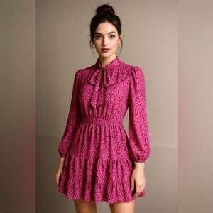 Entro Pink Leopard Tie Neck Mini Dress NWOT Small